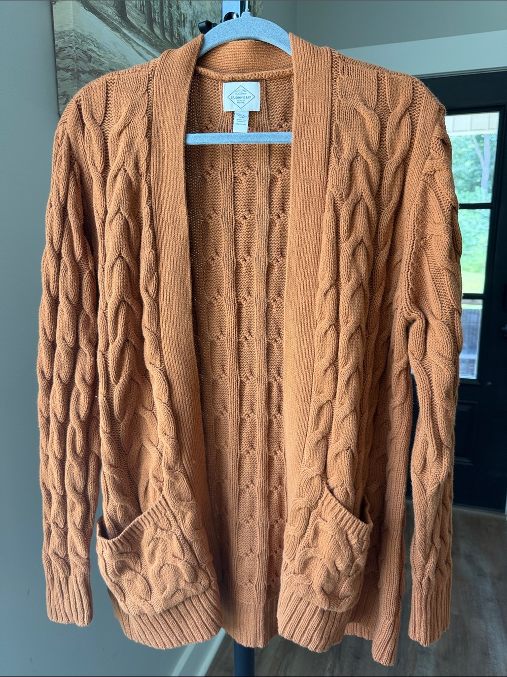 St. John's Bay Cable-Knit Open Cardigan in Rust